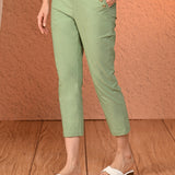 Mehr Sea Green Cotton Relaxed Fit Trousers for Women