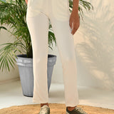 Liah Off White Straight Fit Trousers for Women