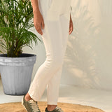 Liah Off White Straight Fit Trousers for Women