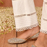 Ira White Embroidered Relaxed Fit Palazzo Pants for Women