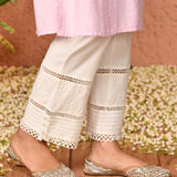 Ira White Embroidered Relaxed Fit Palazzo Pants for Women