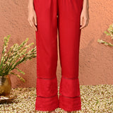 Navya Blood Red Embroidered Relaxed Fit Palazzo Pants for Women