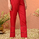 Navya Blood Red Embroidered Relaxed Fit Palazzo Pants for Women