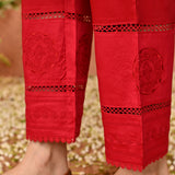 Navya Blood Red Embroidered Relaxed Fit Palazzo Pants for Women