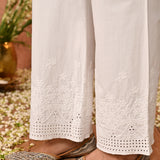 Maya White Embroidered Relaxed Fit Cotton Palazzos for Women