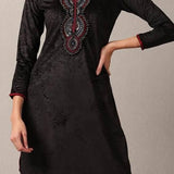 Black Regular Embroidery Velvet Kurta