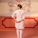 Shehwar Salmon Pink Embroidered Cotton Linen Co-Ord Set For Women