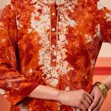 Nisar Pumpkin Orange Viscose Rayon Printed Tunic for Women