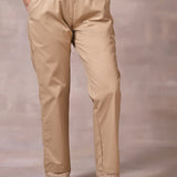 Shazia Beige Cotton Relaxed Fit Pants for Women