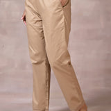 Shazia Beige Cotton Relaxed Fit Pants for Women