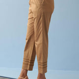 Gold Straight Fit Pants with Decorative Lace Work - Lakshita