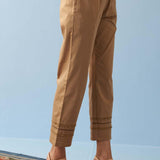 Gold Straight Fit Pants with Decorative Lace Work - Lakshita