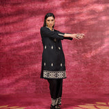 Nayaab Black Embroidered Cotton Kurta Set for Women