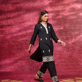 Nayaab Black Embroidered Cotton Kurta Set for Women