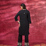 Nayaab Black Embroidered Cotton Kurta Set for Women