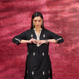 Nayaab Black Embroidered Cotton Kurta Set for Women