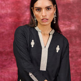 Nayaab Black Embroidered Cotton Kurta Set for Women