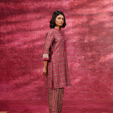 Mastani Cherry Red Printed Chanderi Tunic Set