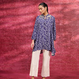 Luna Deep Purple Printed Rayon Long Top for Women