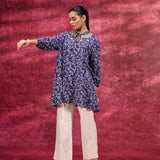 Luna Deep Purple Printed Rayon Long Top for Women