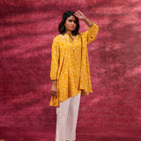 Luna Chrome Yellow Printed Rayon Long Top for Women