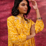 Luna Chrome Yellow Printed Rayon Long Top for Women