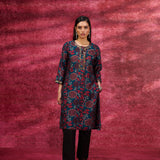 Layla Dark Teal Printed Chanderi Tunic for Women