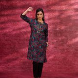 Layla Dark Teal Printed Chanderi Tunic for Women