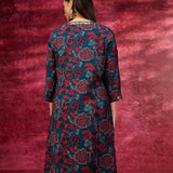 Layla Dark Teal Printed Chanderi Tunic for Women