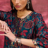 Layla Dark Teal Printed Chanderi Tunic for Women