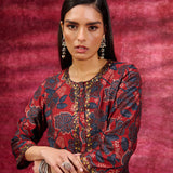 Layla Maroon Printed Chanderi Tunic for Women