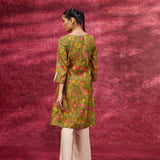 Meher Olive Printed Cotton Silk Kurta