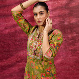 Meher Olive Printed Cotton Silk Kurta