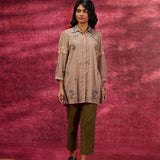 Breeze Taupe Embroidered Georgette Shirt for Women