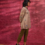 Breeze Taupe Embroidered Georgette Shirt for Women