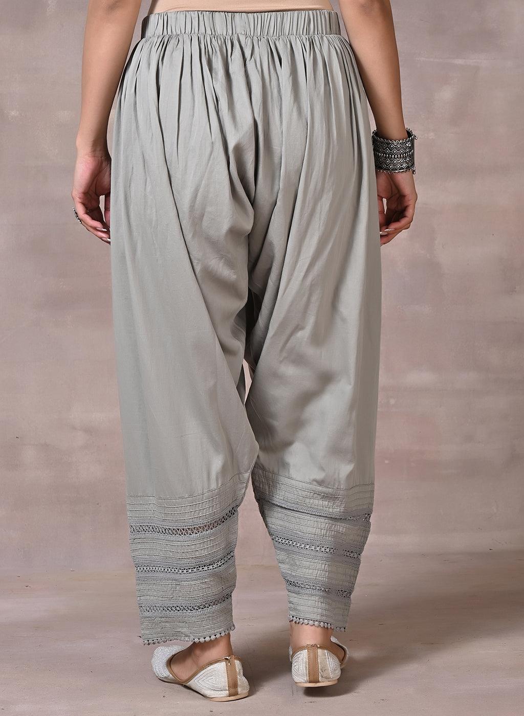 Grey Salwar with Elastic Waist Band & Pleats - Lakshita