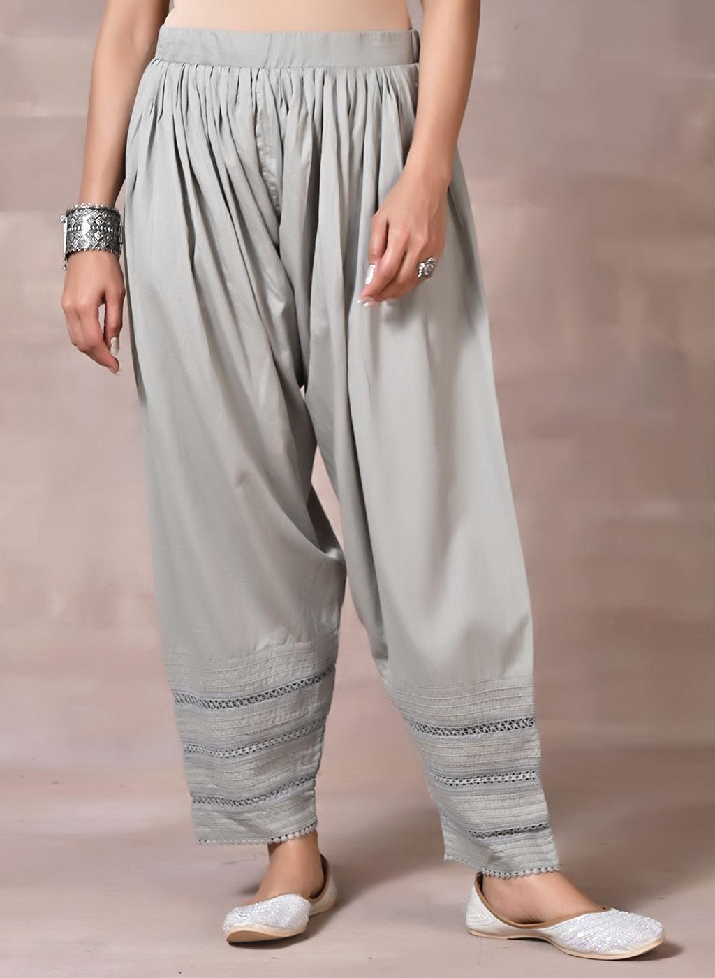 Grey Salwar with Elastic Waist Band & Pleats - Lakshita