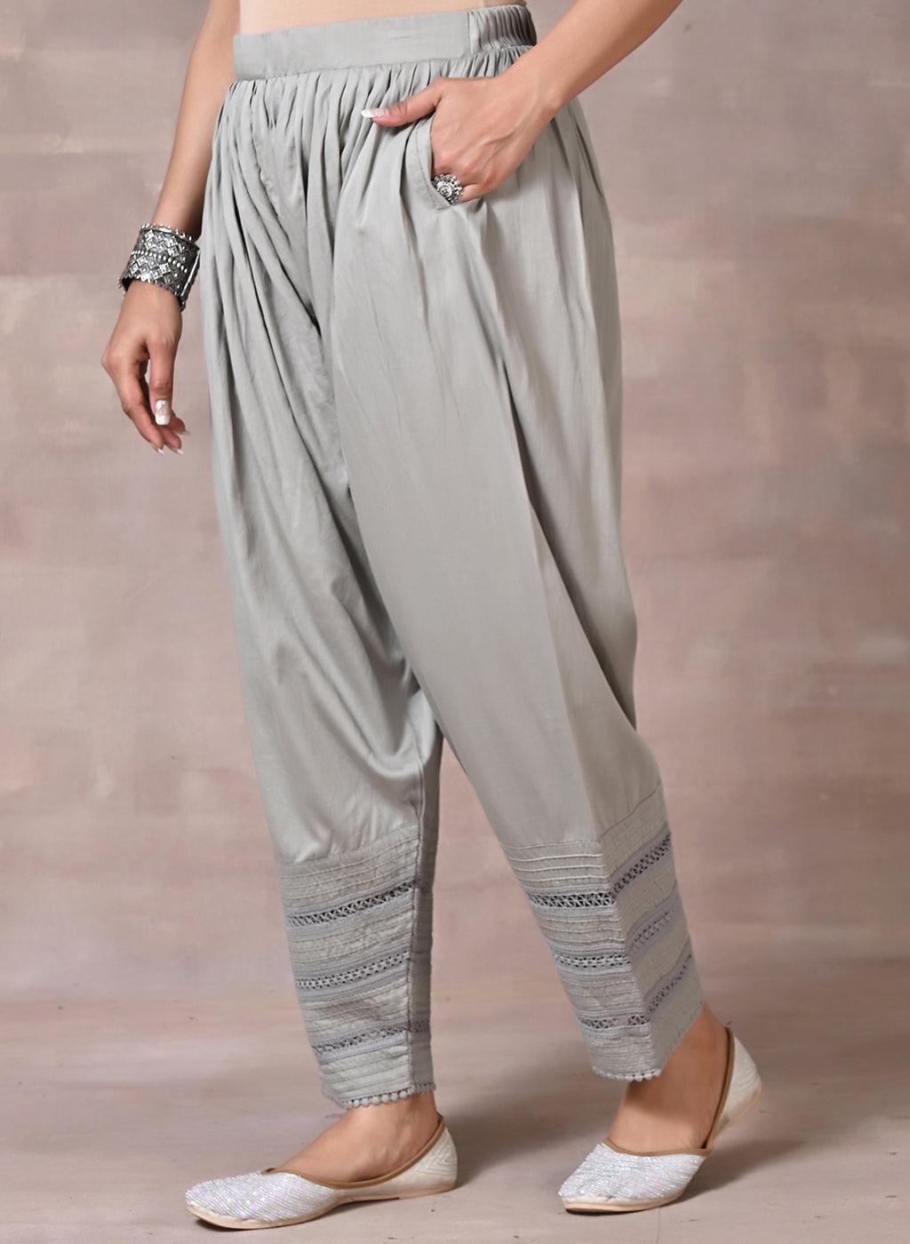 Grey Salwar with Elastic Waist Band & Pleats - Lakshita