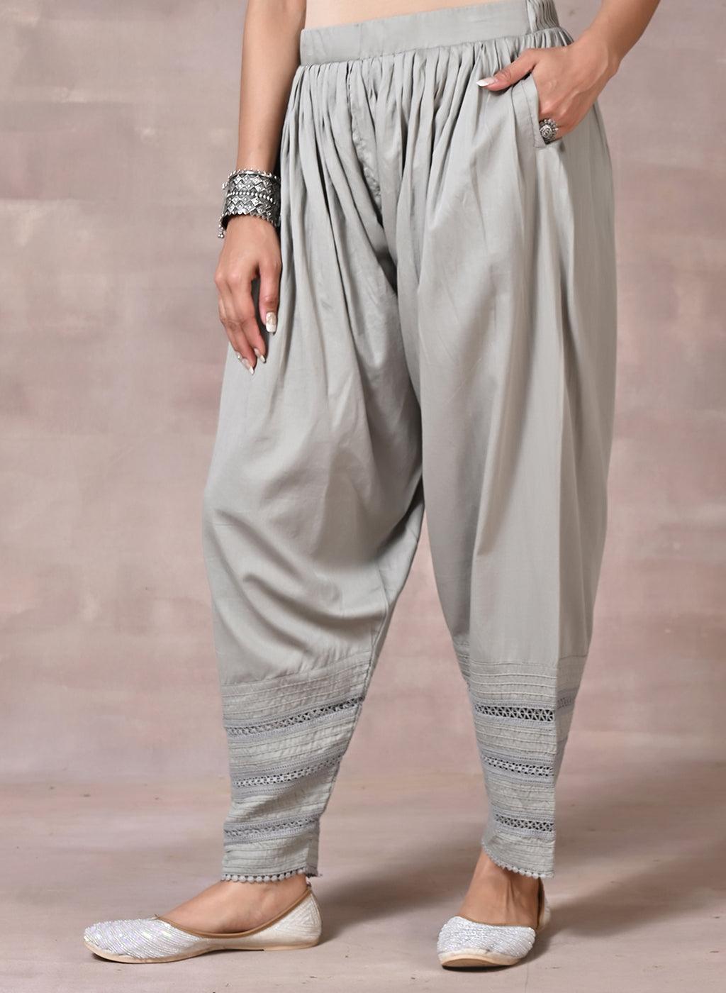 Grey Salwar with Elastic Waist Band & Pleats - Lakshita