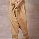 Gold Pleated Salwar with Lace Detailing and Mesh Hem - Lakshita