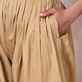 Gold Pleated Salwar with Lace Detailing and Mesh Hem - Lakshita