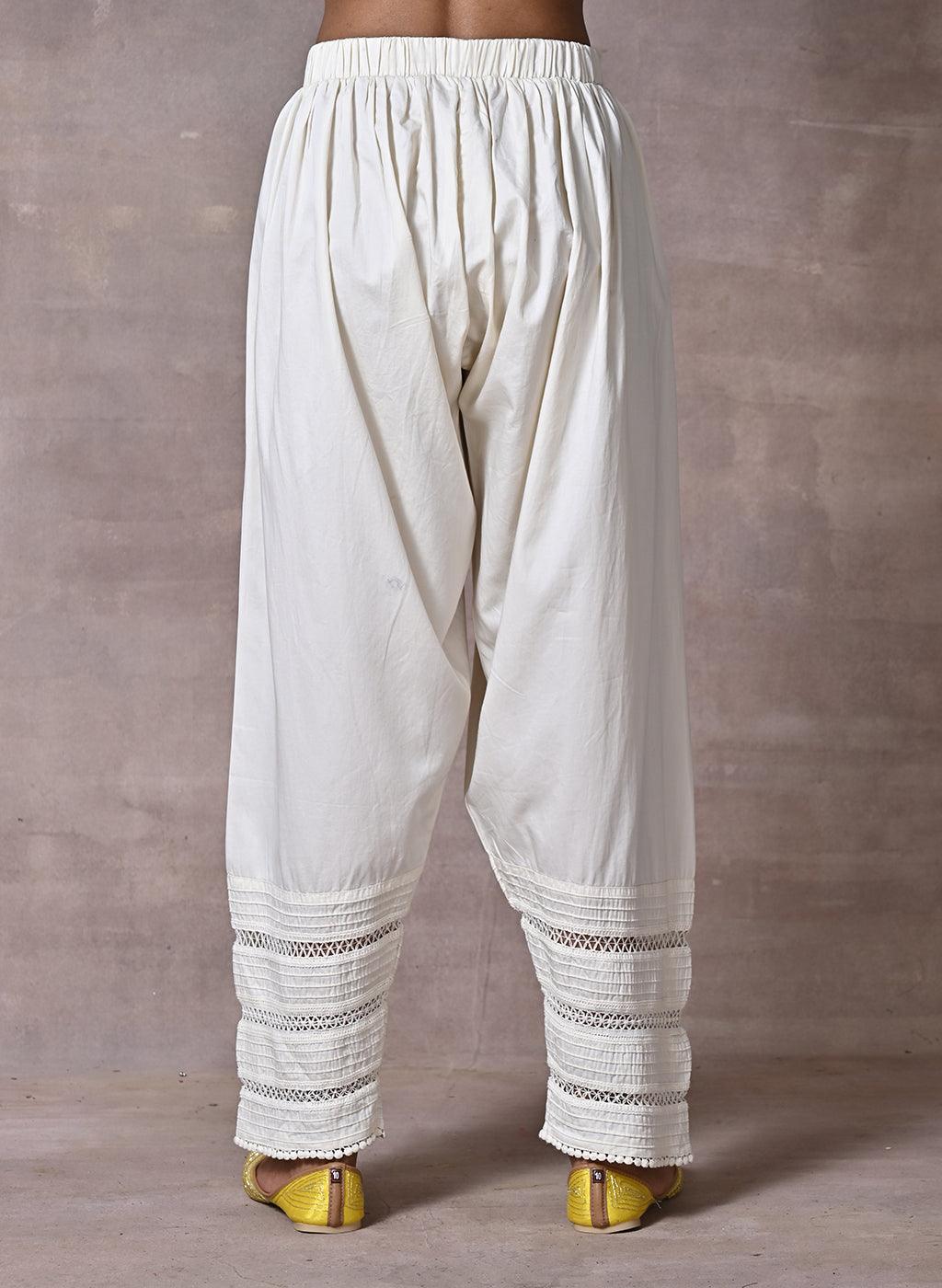 Ivory Salwar with Elastic Waist Band & Pleats - Lakshita