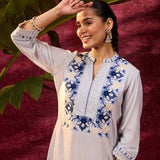 Gulbahar Powder Blue Embroidered Kurta for Women