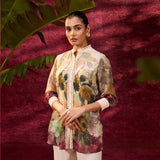 Ayeza Green Printed Crepe Shirt for Women