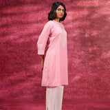 Saadgi Carnation Pink Embroidered Cotton Linen Tunic for Women