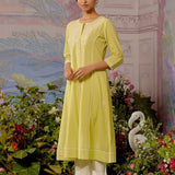 Green Round-neck Embroidered Straight Kurta for Women - Lakshita