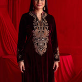 Fuchsia Embroidered Party-wear Velvet Kurta Set