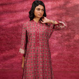 Mastani Cherry Red Printed Chanderi Tunic Set