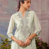 Spa Blue Embroidered Double Layered Straight Kurta - Lakshita