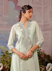 Spa Blue Embroidered Double Layered Straight Kurta - Lakshita